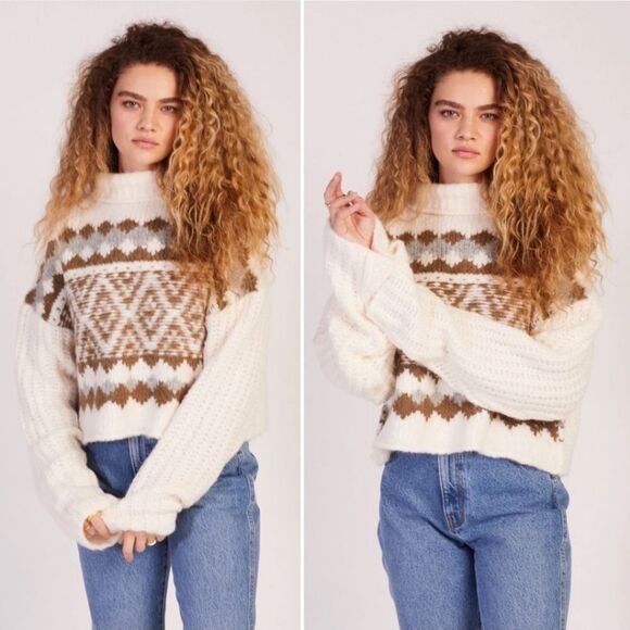 Free People Alpine Snowy Forest Cream Green Wool Blend Pullover Knit Sweater - Picture 13 of 14